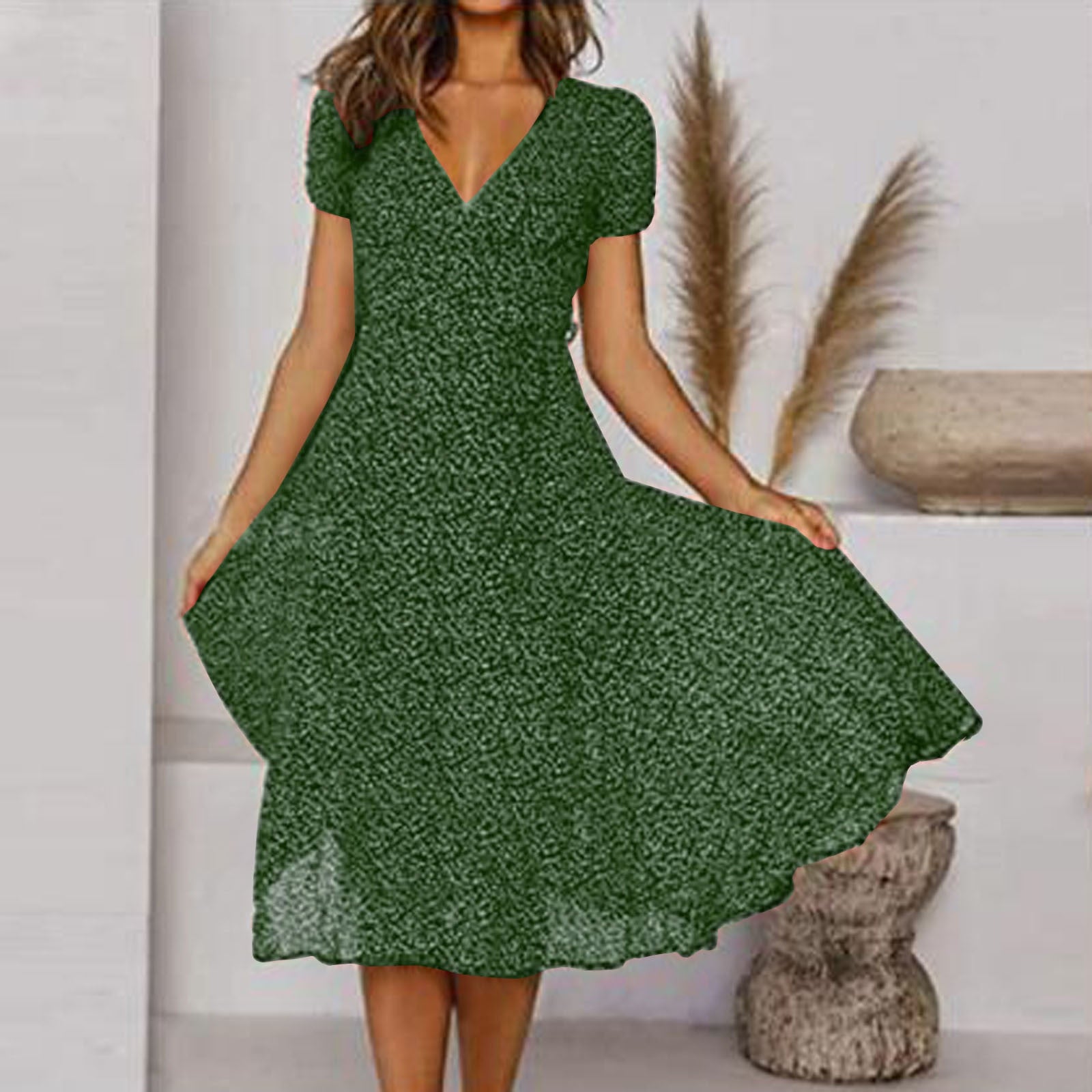 Flowy Hem V-Neck A-Line Dress