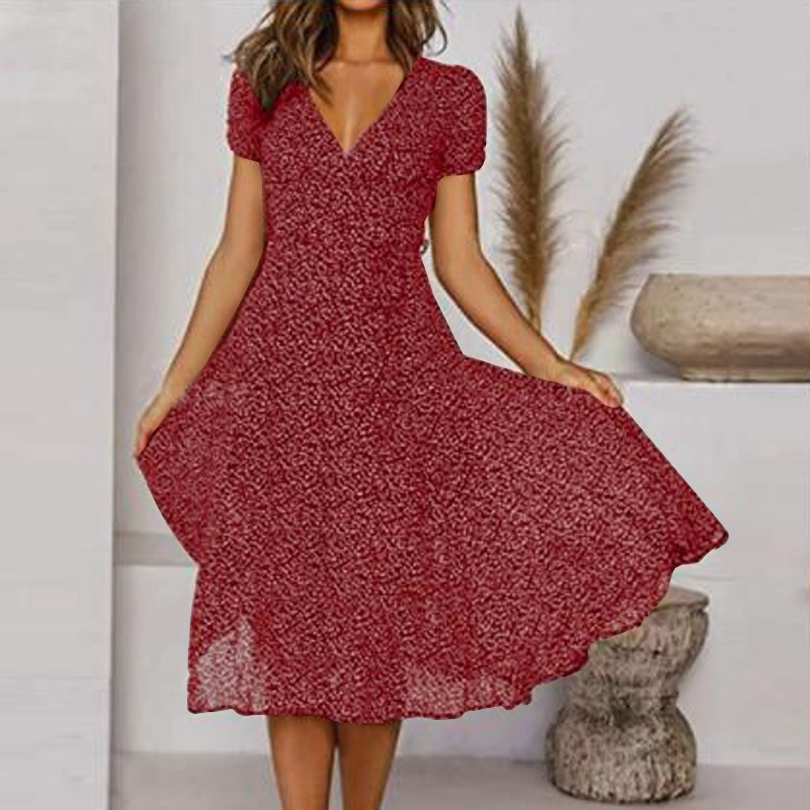 Flowy Hem V-Neck A-Line Dress
