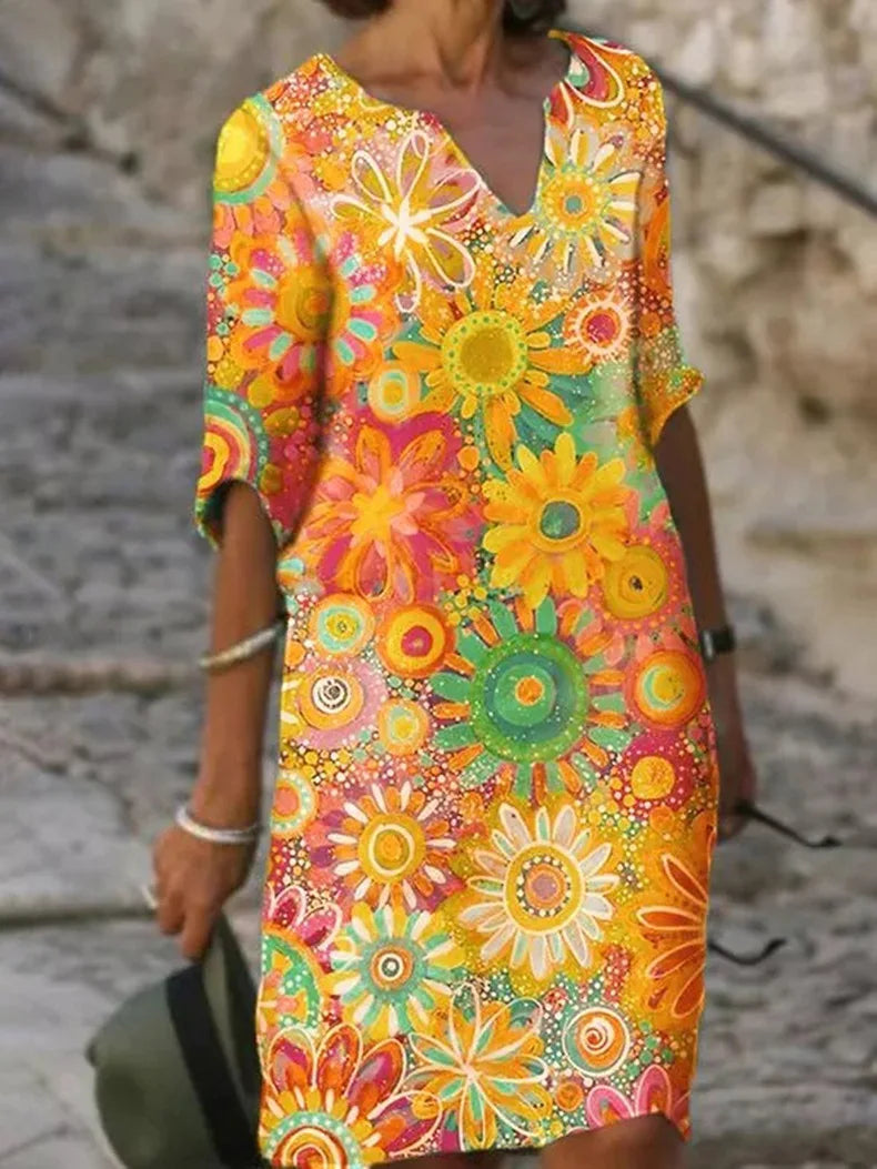 Eye-Catching Floral Dress - Comfortable Fit and Bold Style