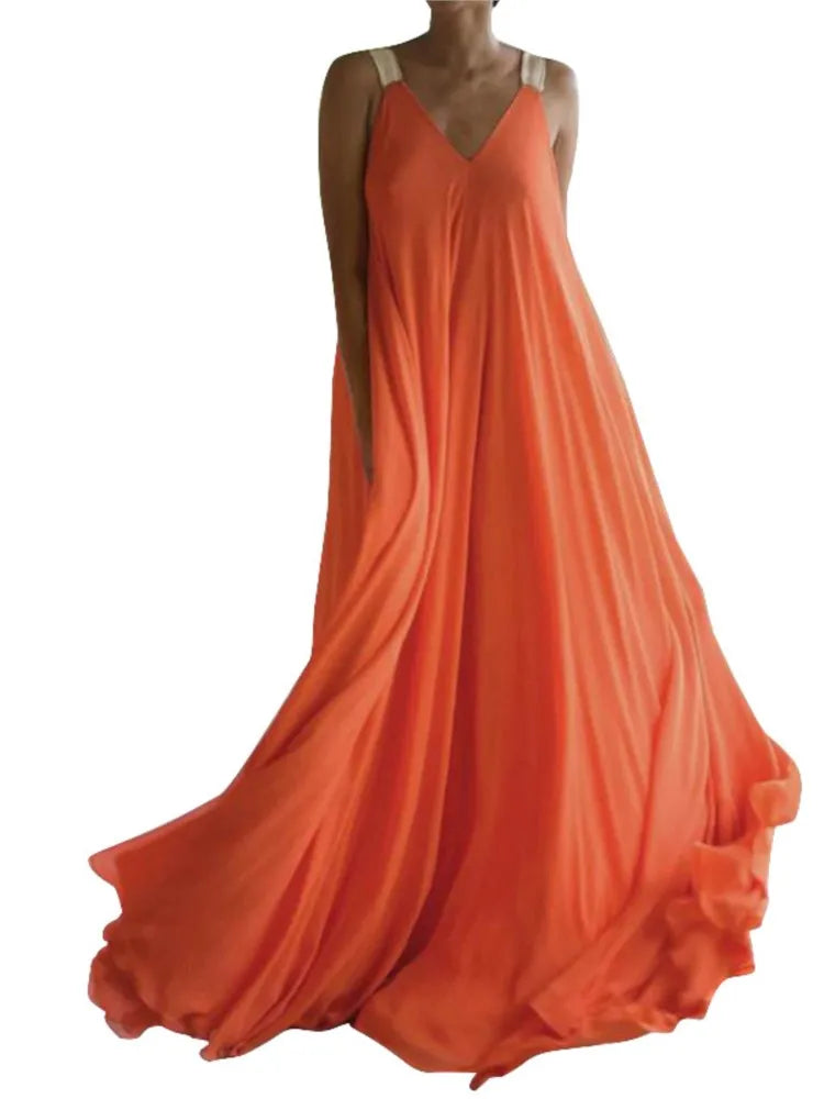 Chloë - Women's Sleeveless Bohemian Maxi Dress with V-Neck, Solid Color, Relaxed Fit for Summer