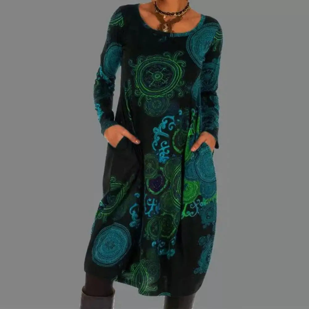 Bohemian Style Round Neck Dress for Women