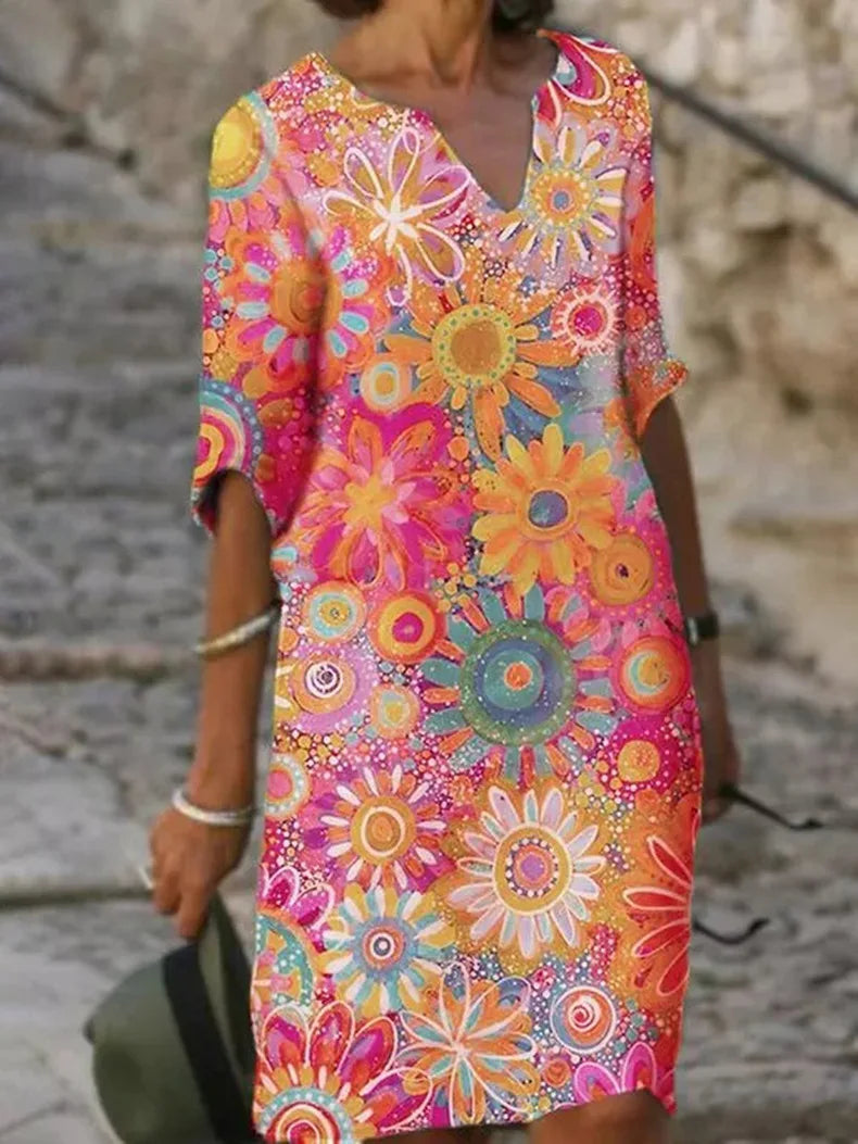Eye-Catching Floral Dress - Comfortable Fit and Bold Style