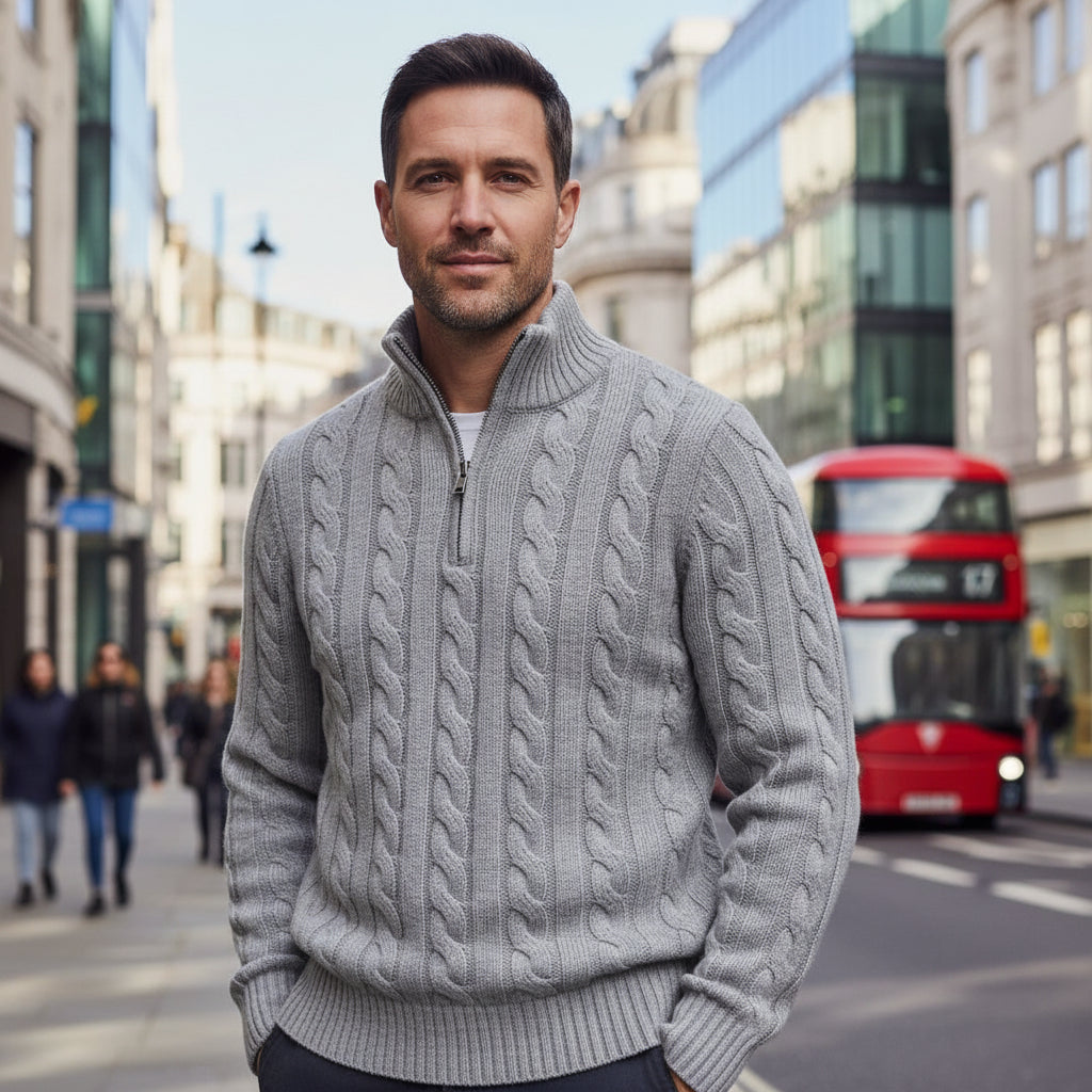 Men's Cozy Cable Knit Half-Zip Sweater