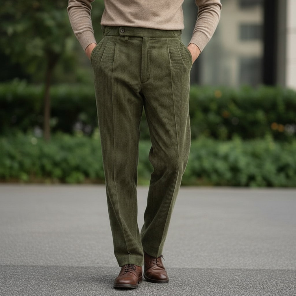 Classic Fit Vintage Corduroy Trousers for Men