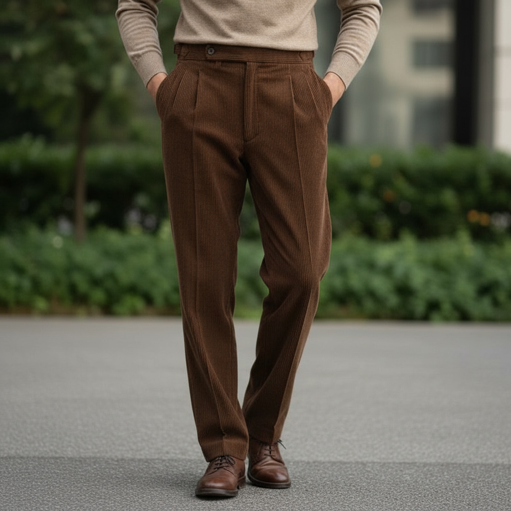 Classic Fit Vintage Corduroy Trousers for Men
