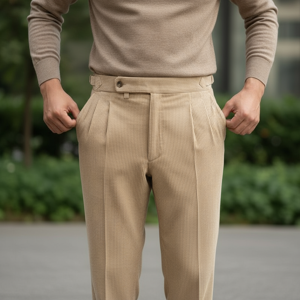 Classic Fit Vintage Corduroy Trousers for Men