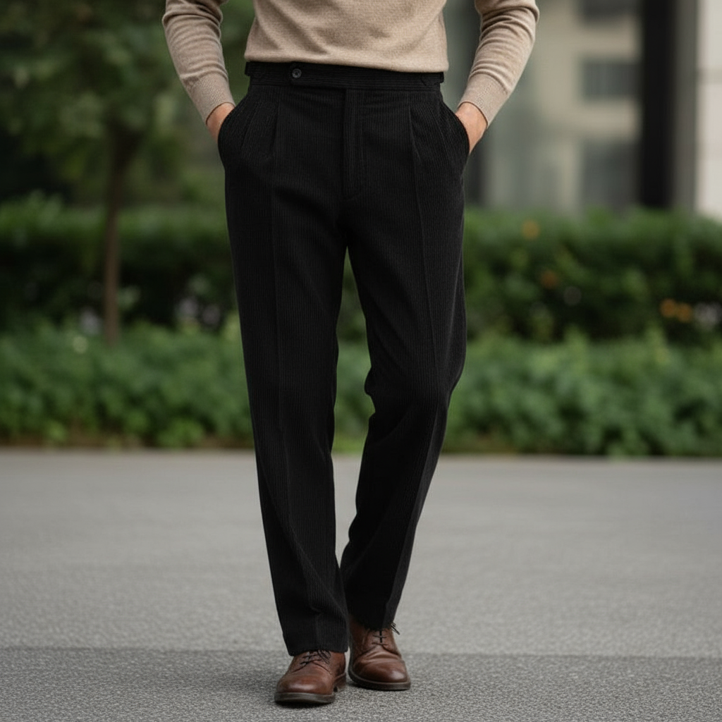 Classic Fit Vintage Corduroy Trousers for Men
