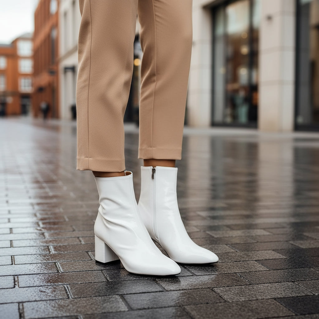 Elegant Block Heel Leather Ankle Boots for Women