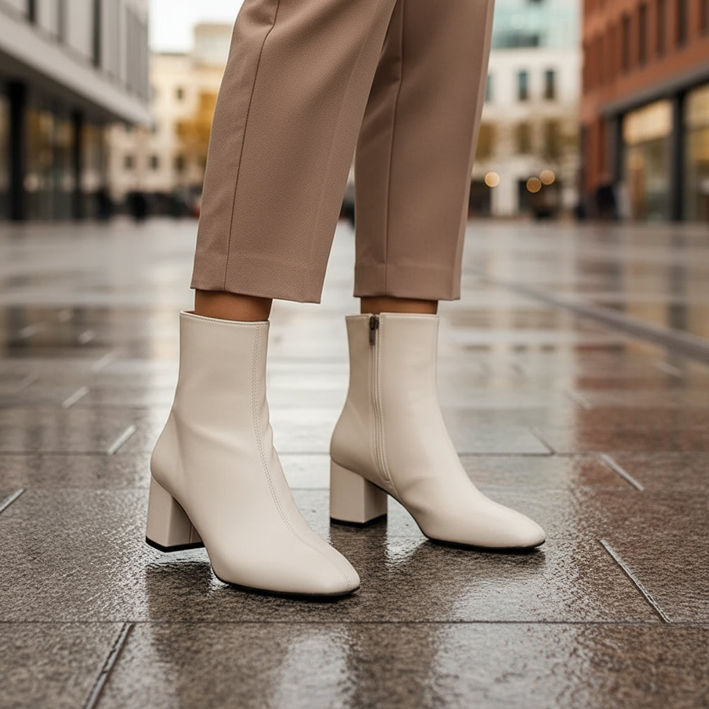 Elegant Block Heel Leather Ankle Boots for Women