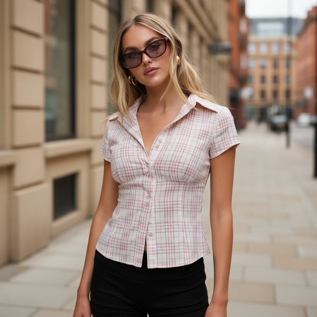 Lightweight Women's Fitted Checked Blouse