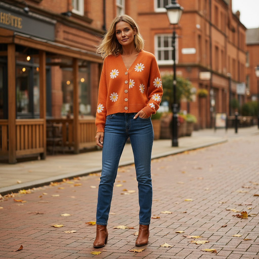 Floral Knit Cardigan for Women | Soft Fabric with Button Closure