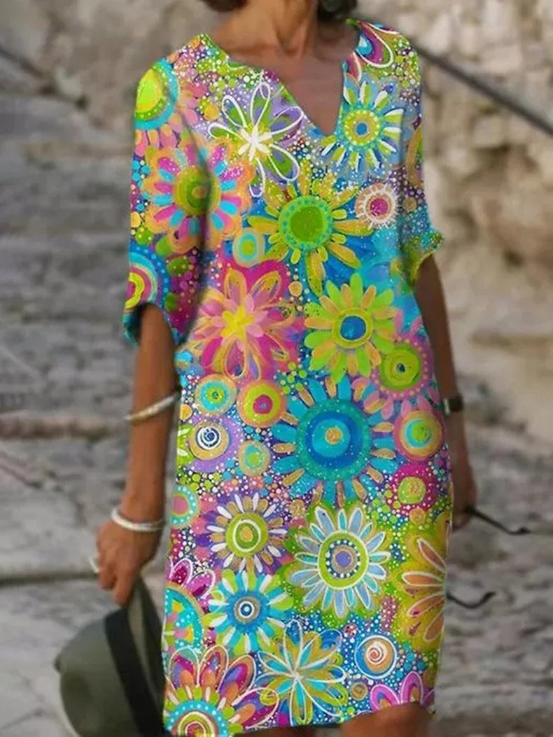 Eye-Catching Floral Dress - Comfortable Fit and Bold Style