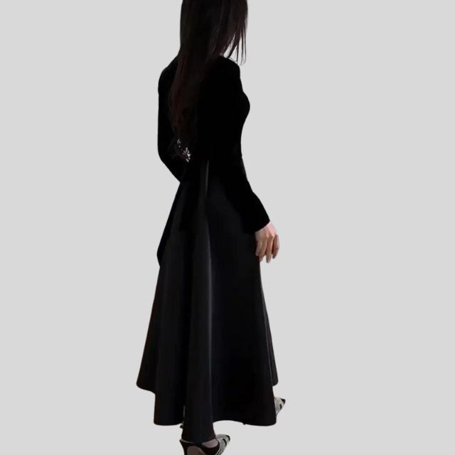 Elegant Velvet Turtleneck Dress with Flared Skirt