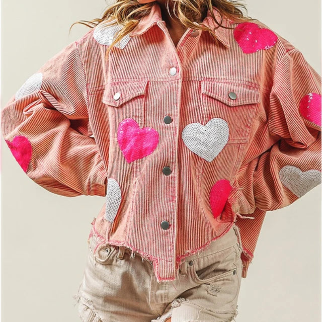 Heart-Shaped Sequin Corduroy Jacket
