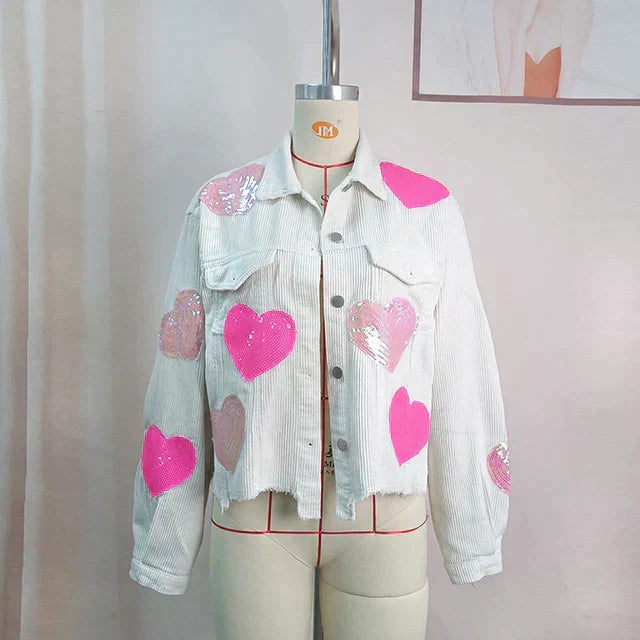 Heart-Shaped Sequin Corduroy Jacket