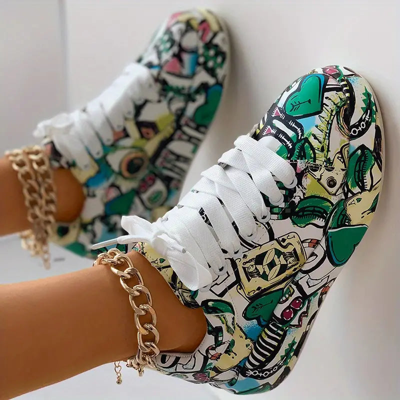 Graffiti Print Layered Sneakers for Women