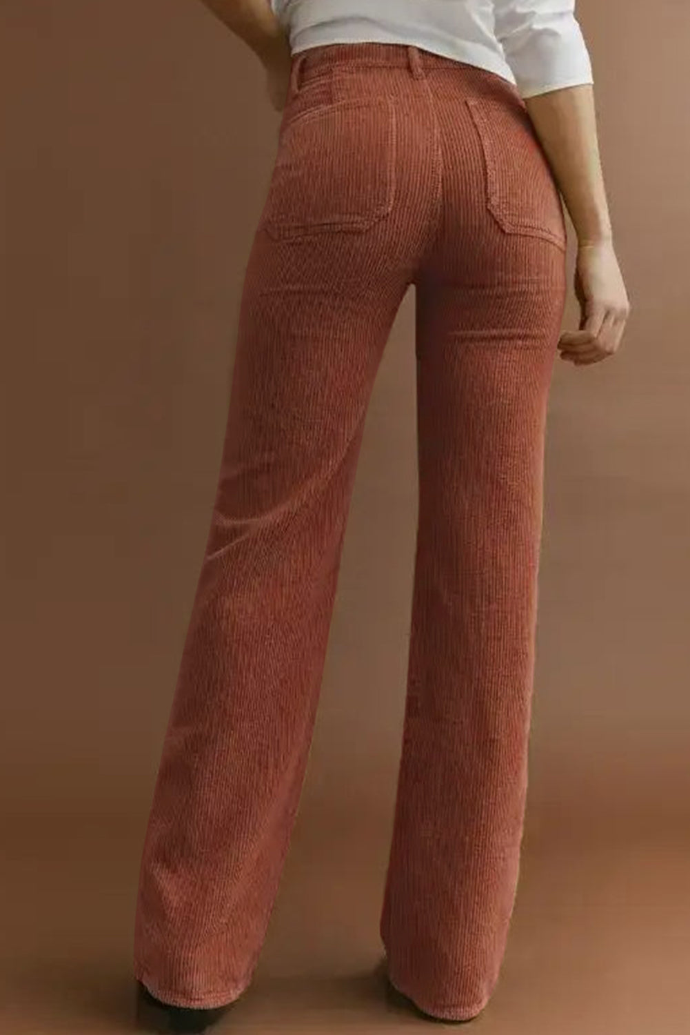 High-Waisted Corduroy Pants Featuring Square Pockets